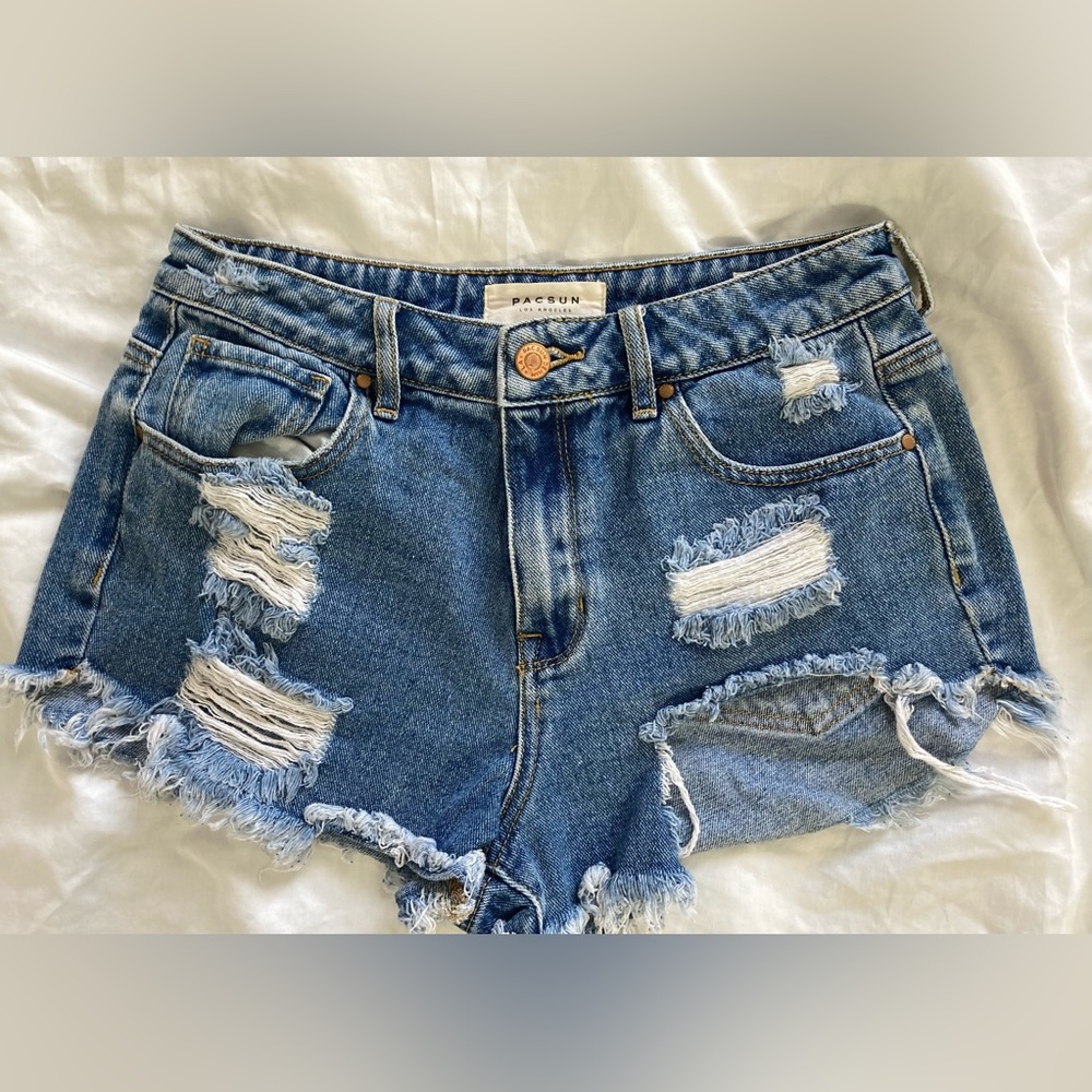 PacSun Ripped Distressed Vintage High Rise Women’s Denim Shorts Size 27